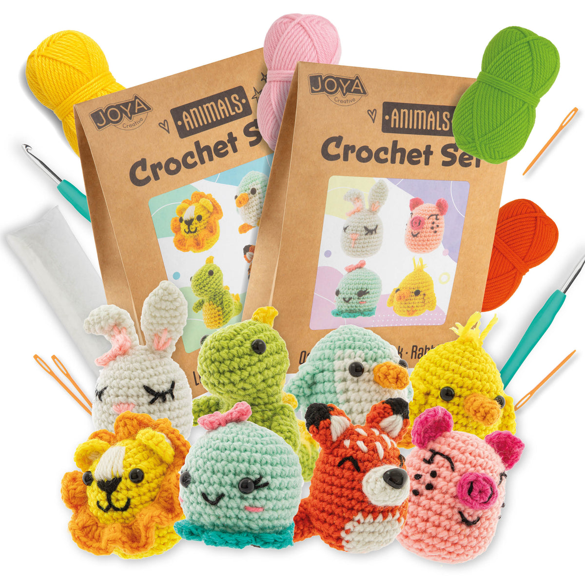 Joya Creative Kit de ganchillo de animales de 8 piezas – Set completo de amigurumi con 8 animales para principiantes y adultos