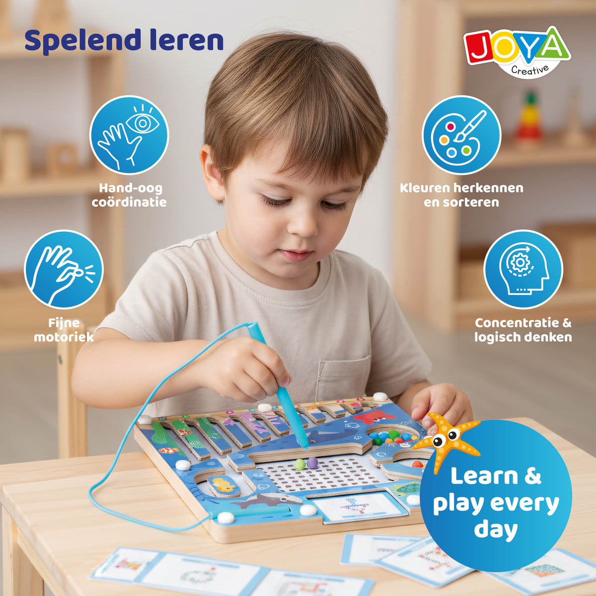 Magnetic Maze - Seaworld - Wooden Montessori Toy - Activity Board - Motor Skills Game - Educational Magnetic Toy - For Car and Travel - Boys and Girls Toy 3, 4, 5, 6 Years - Joya Creative