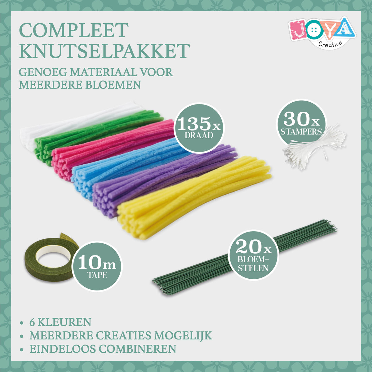 Joya Creative Set DIY de flores de chenilla – Kit de manualidades para hacer flores con limpiapipas y 6 colores de alambre de chenilla