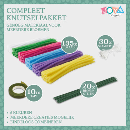 Joya Creative Set DIY de flores de chenilla – Kit de manualidades para hacer flores con limpiapipas y 6 colores de alambre de chenilla
