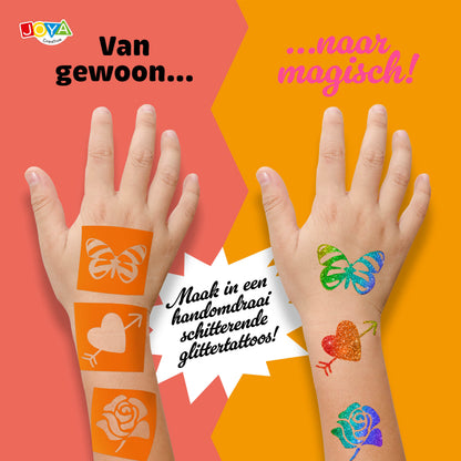 Joya Creative Set XXL de tatuajes con purpurina – Purpurina biodegradable para tatuajes de festivales, carnaval y fiestas infantiles