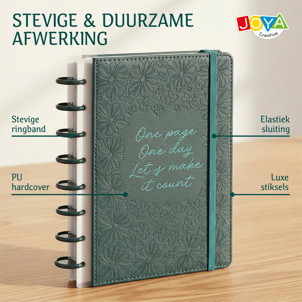 Joya Creative Luxe Planner A5 Ongedateerd – Hardcover Agenda, Ringband Journal, Organizer met Stickers en Liniaal