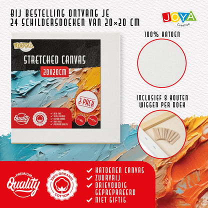 Joya Creative Lienzos para pintar 20x20 cm – Set de 24 lienzos de 100% algodón para pintura acrílica, pintura al óleo y manualidades