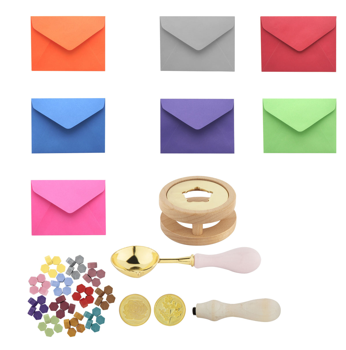 Joya Creative Luxe Wax Stempel Set – Complete Wax Zegel Kit met 12 Kleuren Wax Beads, Stempels en Enveloppen