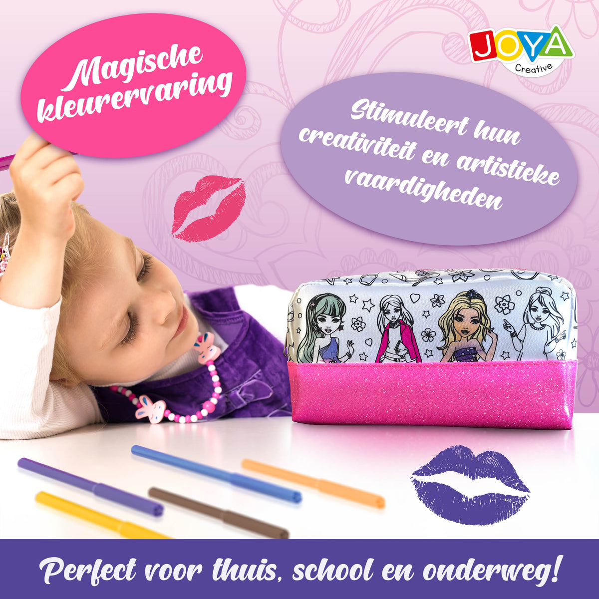 Joya Creative Decora tu propio estuche Besties – Kit de manualidades DIY con rotuladores textiles para niñas