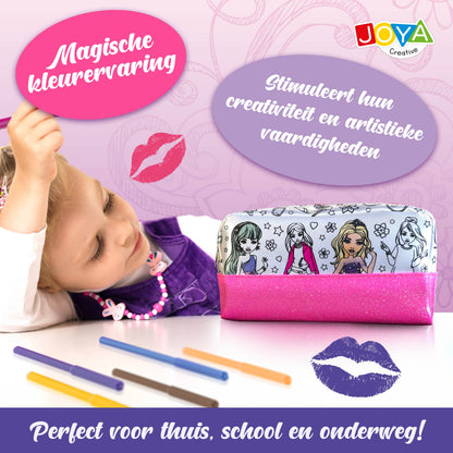 Joya Creative Decora tu propio estuche Besties – Kit de manualidades DIY con rotuladores textiles para niñas