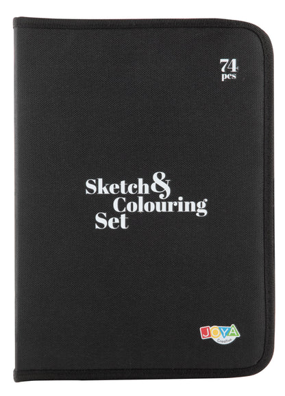 Joya Creative Set profesional de dibujo de 74 piezas – Lápices de colores, lápices de grafito y fineliners para dibujar y hacer bocetos