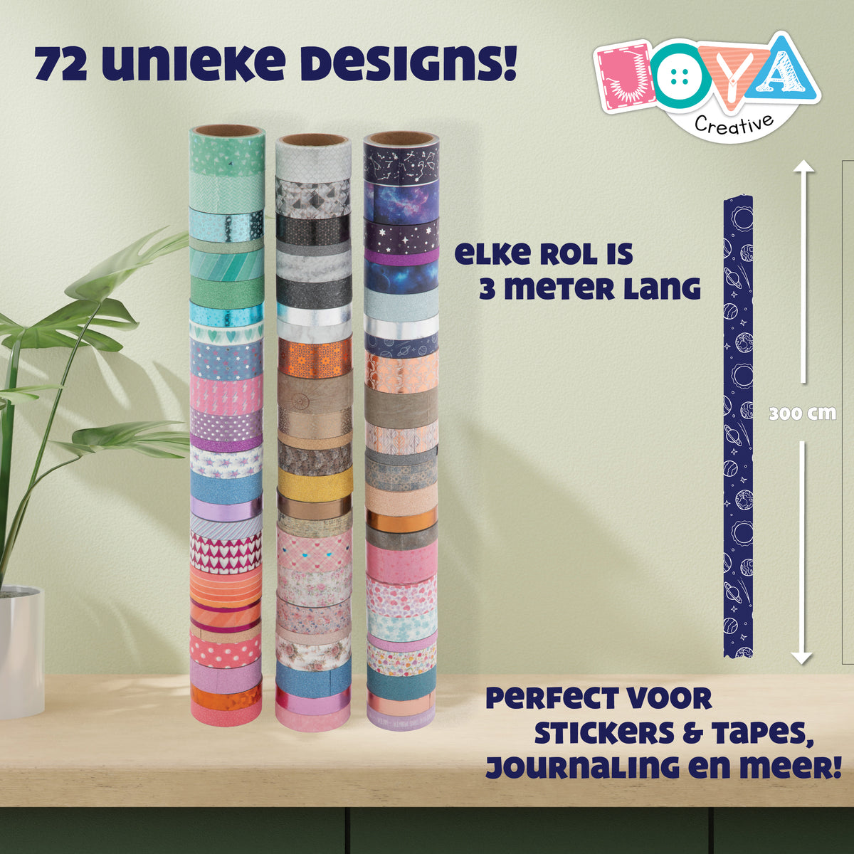 Joya Creative Washi Tape Mega Set 72 Delig – Decoratieve Masking Tape voor Bullet Journaling, Knutselen & Scrapbooking