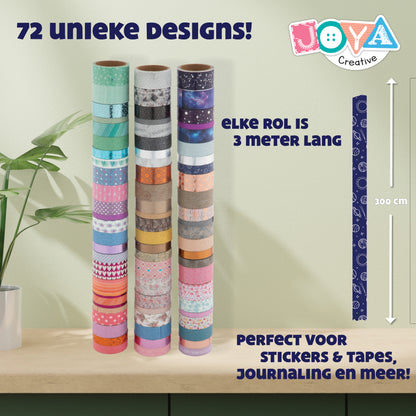 Joya Creative Washi Tape Mega Set 72 Delig – Decoratieve Masking Tape voor Bullet Journaling, Knutselen & Scrapbooking