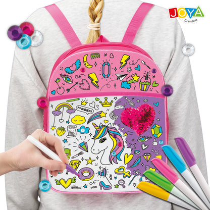 Joya Creative Mochila de unicornio para colorear – Kit de manualidades DIY con rotuladores textiles para niñas