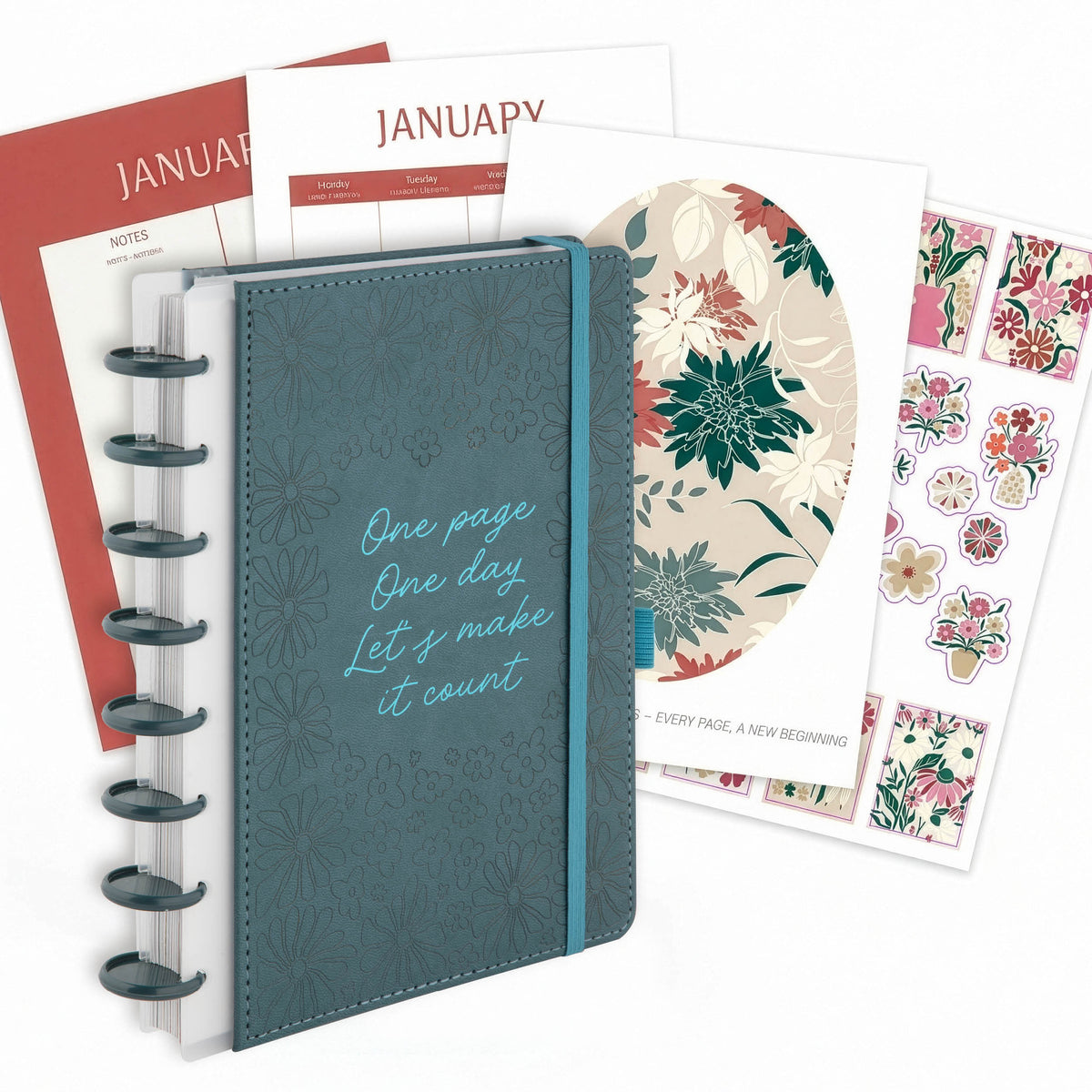 Joya Creative Luxe Planner A5 Ongedateerd – Hardcover Agenda, Ringband Journal, Organizer met Stickers en Liniaal