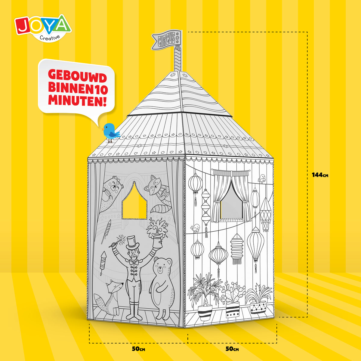 Joya Creative Construye tu propio circo – Casita de cartón de tamaño real para construir, colorear y jugar con 6 rotuladores