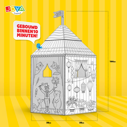 Joya Creative Construye tu propio circo – Casita de cartón de tamaño real para construir, colorear y jugar con 6 rotuladores