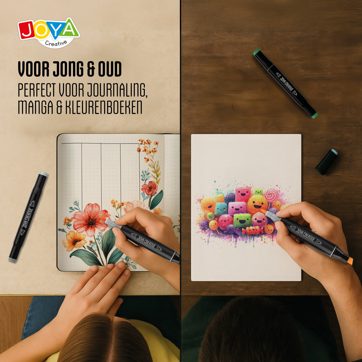 Joya Creative Set de 100 rotuladores Twinmarkers - Rotuladores con alcohol para adultos y niños - Rotuladores de doble punta - Punta fina y ancha - Estuche de lujo