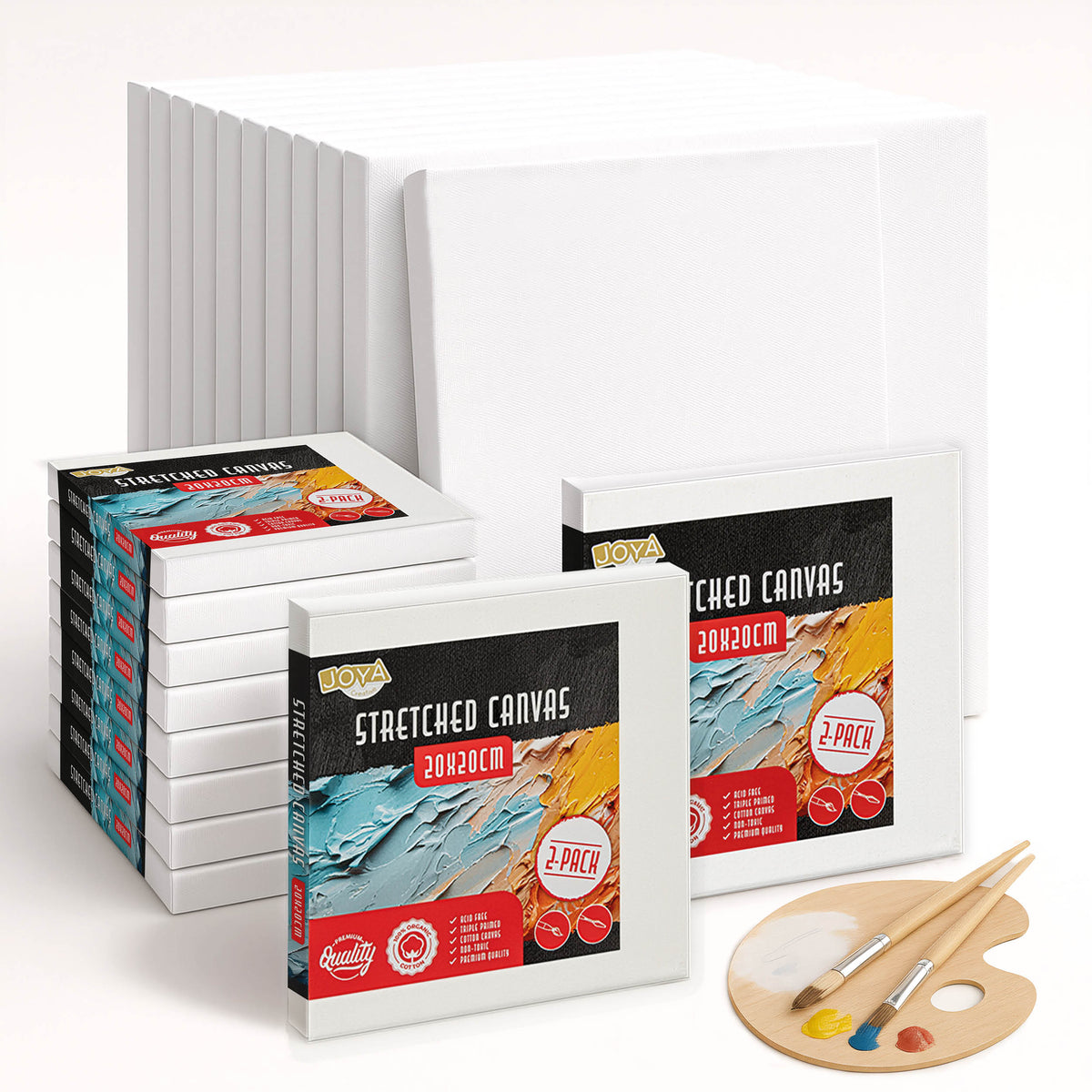 Joya Creative Lienzos para pintar 20x20 cm – Set de 24 lienzos de 100% algodón para pintura acrílica, pintura al óleo y manualidades