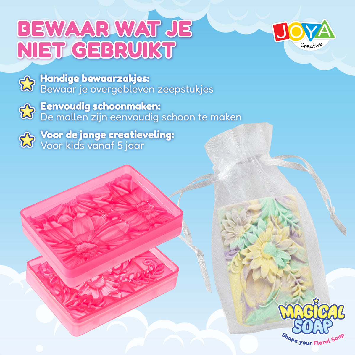 Joya Creative Kit para hacer jabón para niños - Set de jabón floral DIY con plastilina de jabón, moldes y bolsitas de regalo