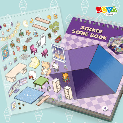 Joya Creative Libro de pegatinas 3D Scene 4 en 1 - Libro de escenas con pegatinas y 80 escenas para niños y adultos | Tapa dura con encuadernación de anillas