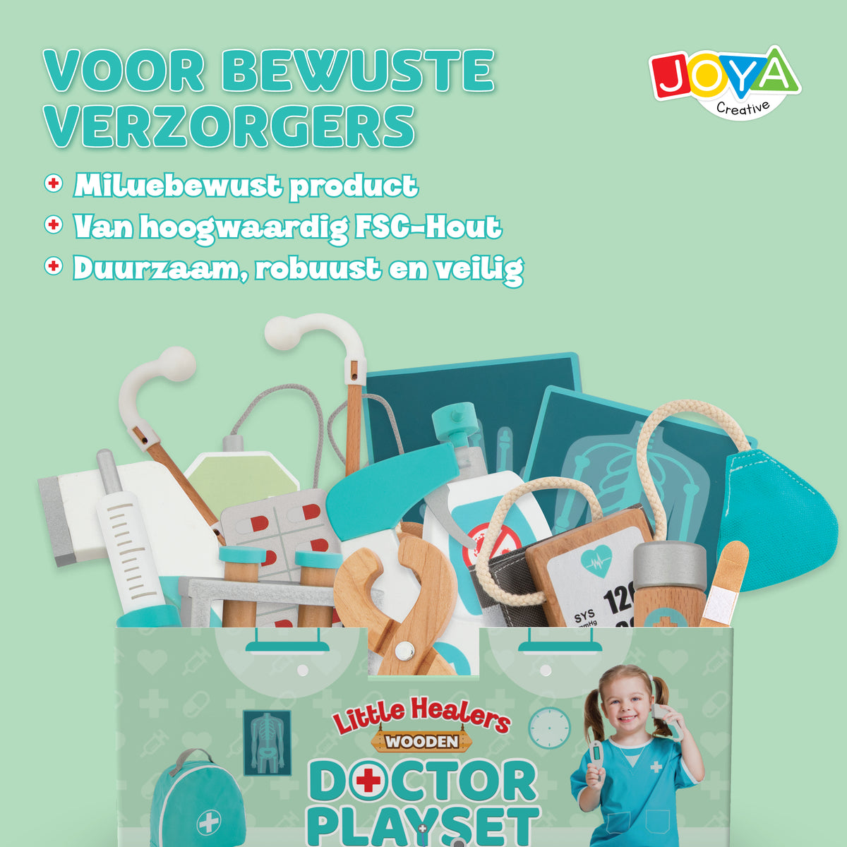 Joya Creative Set de médico de madera de 21 piezas - Maletín de médico FSC con bata de médico para niños