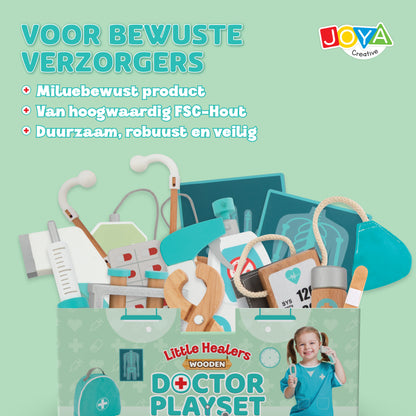 Joya Creative Set de médico de madera de 21 piezas - Maletín de médico FSC con bata de médico para niños