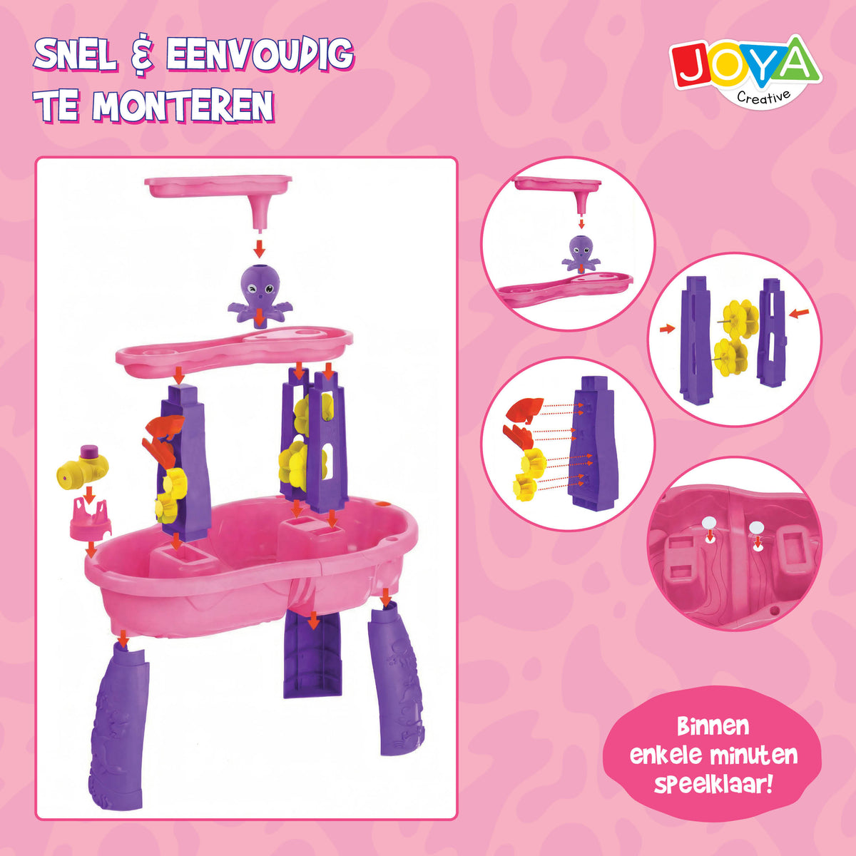 Joya Creative Mesa de agua rosa de 34 piezas – Mesa de juegos de agua para niñas con cascada y accesorios