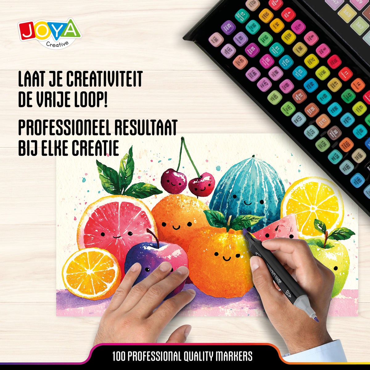 Joya Creative Set de 100 rotuladores Twinmarkers - Rotuladores con alcohol para adultos y niños - Rotuladores de doble punta - Punta fina y ancha - Estuche de lujo
