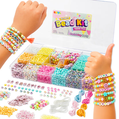 Joya Creative Luxe Bead Set 10,000 Pieces Pastel Pop Party - Bracelet Making with Letter Beads, Glass Beads, and Storage Box
