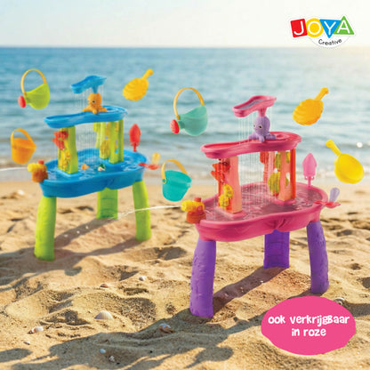 Joya Creative Mesa de agua azul y verde de 34 piezas – Mesa de juegos de agua para niños con cascada y accesorios