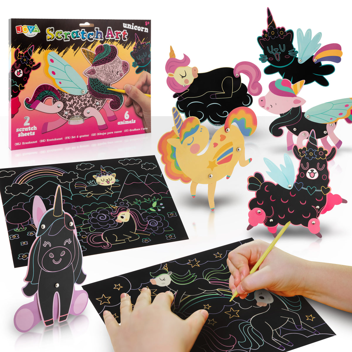 Joya Creative Unicorn Scratch Art Set - Children's Scratch Book with Animals, Scratch Drawings & Magical Rainbow Effects