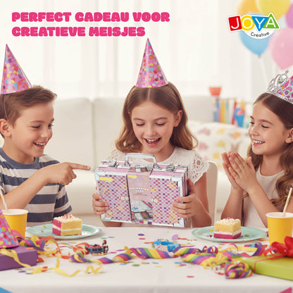 Joya Creative Maletín de colorear de lujo para niñas - Maletín completo de dibujo y pintura de más de 150 piezas con lienzo, rotuladores y libro para colorear