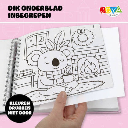 Joya Creative Cute Comfy Colouring Book 4-in-1 – 164 Kleurplaten voor Volwassenen en Kinderen met Magical Animals, Buildings & Seasons