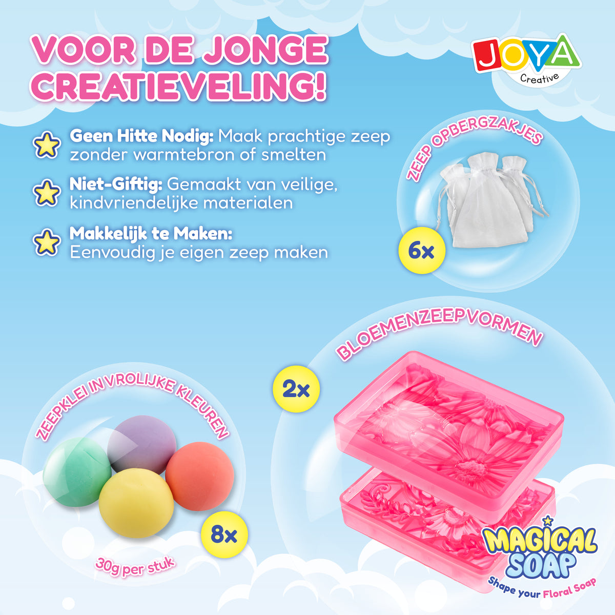 Joya Creative Kit para hacer jabón para niños - Set de jabón floral DIY con plastilina de jabón, moldes y bolsitas de regalo