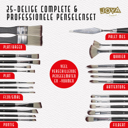 Joya Creative Set de pinceles de 25 piezas – Brochas profesionales y pinceles finos para pintura acrílica, acuarela y óleo