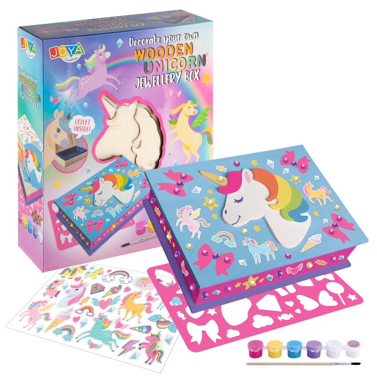Joya Creative Kit de manualidades de unicornio 4 en 1 – Pintura, pegatinas, pixel art y decoración de joyero