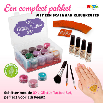 Joya Creative Set XXL de tatuajes con purpurina – Purpurina biodegradable para tatuajes de festivales, carnaval y fiestas infantiles