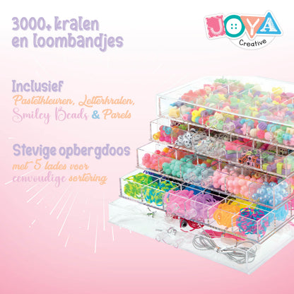 Joya Creative Mega Jewelry Making Set 3000+ Pieces – Bead Set with Letter Beads, Pearls & Loom Bands for Girls