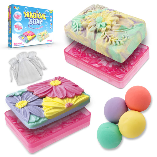 Joya Creative Kit para hacer jabón para niños - Set de jabón floral DIY con plastilina de jabón, moldes y bolsitas de regalo