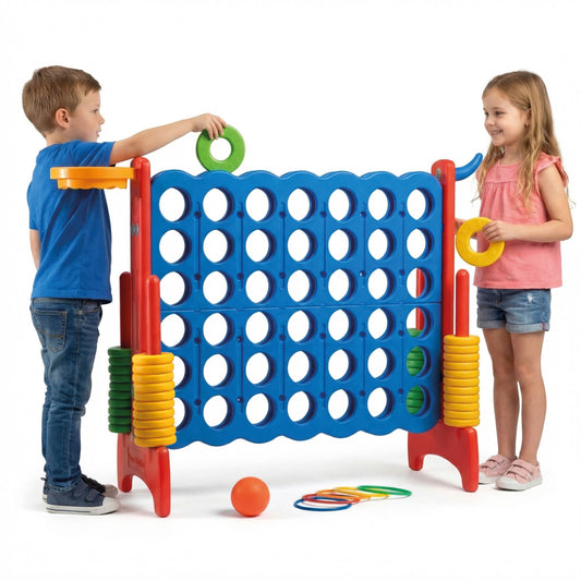 Joya Creative 3-in-1 Buitenspeelgoed – XXL 4 op een Rij, Basketbalspel & Ringwerpspel voor Binnen en Buiten