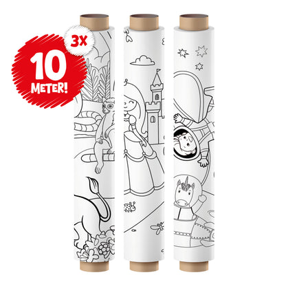 Joya Creative Rollo para colorear de repuesto de 3x10 metros - Rollos para colorear de animales, princesas y espacio para soporte de rollo de papel
