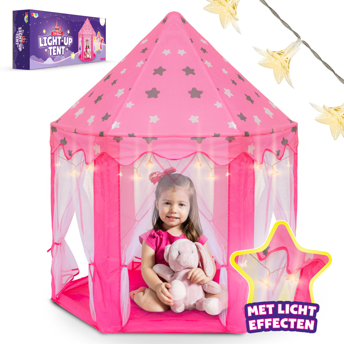 Joya Creative Princess Tent with LED Lighting - Pink Playhouse for Girls with Curtains