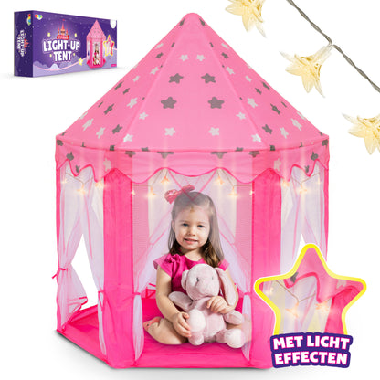 Joya Creative Princess Tent with LED Lighting - Pink Playhouse for Girls with Curtains