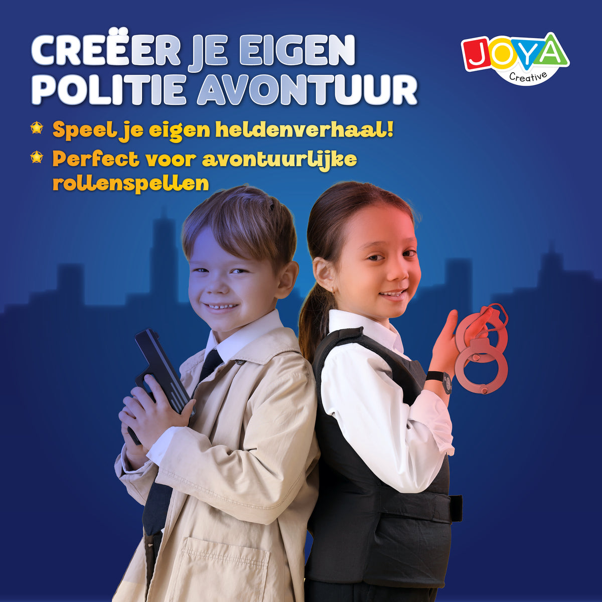 Joya Creative Set de policía de madera de 17 piezas – Maletín de policía FSC con accesorios para juegos de rol