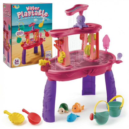 Joya Creative Mesa de agua rosa de 34 piezas – Mesa de juegos de agua para niñas con cascada y accesorios