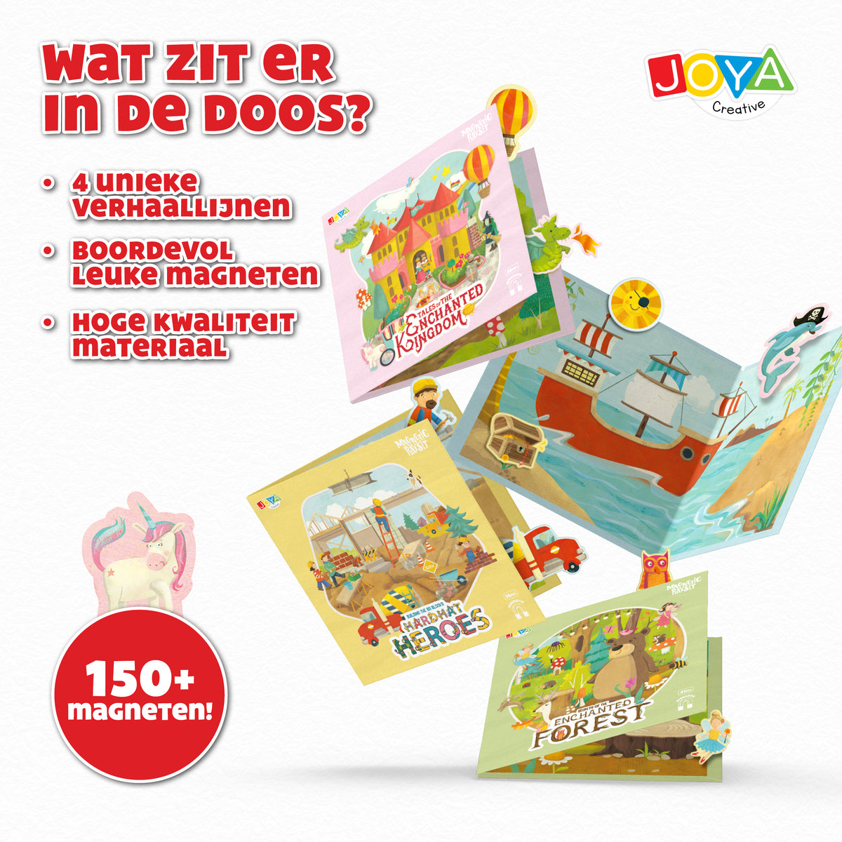 Joya Creative Magnetic Book Set 4-in-1 – Magnetic Game with 150 Magnets, Stories and Animals for Children