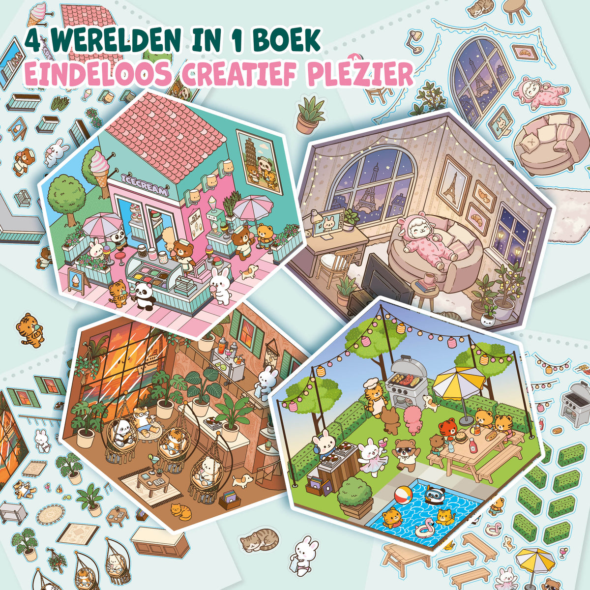 Joya Creative Libro de pegatinas 3D Scene 4 en 1 - Libro de escenas con pegatinas y 80 escenas para niños y adultos | Tapa dura con encuadernación de anillas
