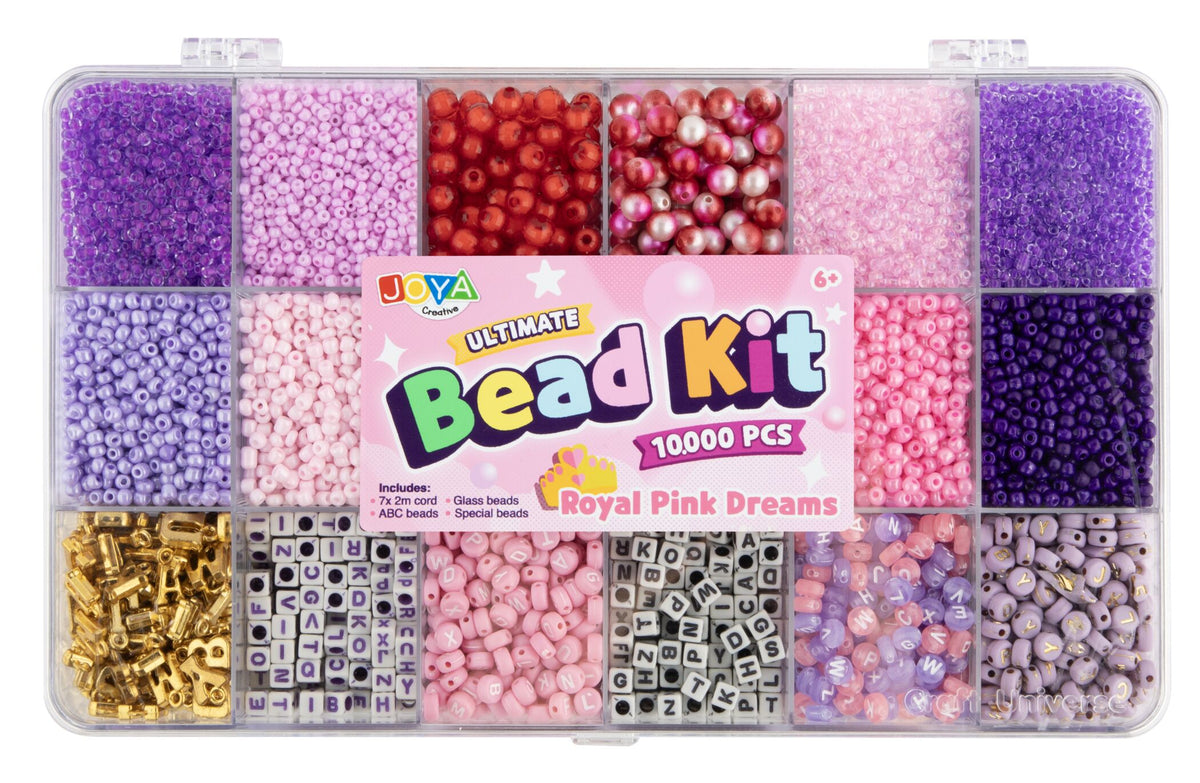 Joya Creative Lujoso set de cuentas de 10.000 piezas Royal Pink Dreams – Haz pulseras con cuentas de letras, cuentas de vidrio y caja de almacenamiento