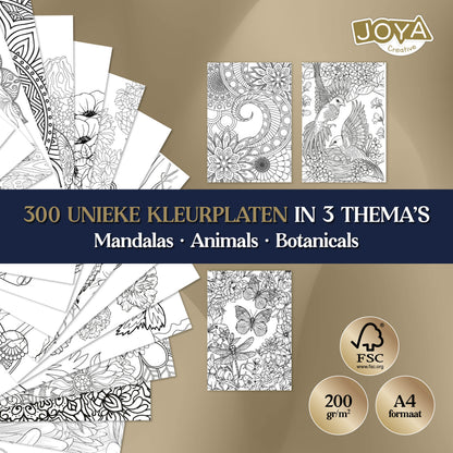 Joya Creative Libro de colorear de lujo para adultos A4 Edición 2026 - 300 láminas para colorear botánicas, de animales y mandalas