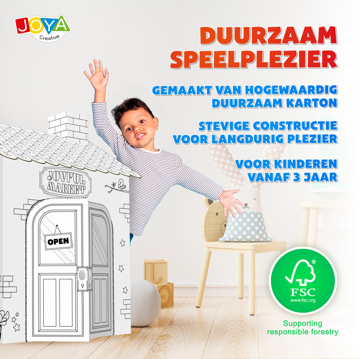 Joya Creative Construye tu propio supermercado – Casita de cartón de tamaño real para construir, colorear y jugar con 6 rotuladores