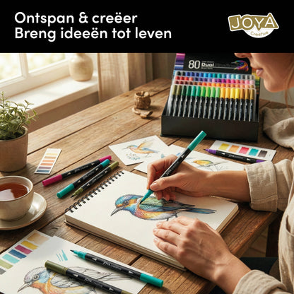 Joya Creative Set de fineliners dobles y rotuladores de pincel de 80 piezas – Rotuladores de colores para lettering, bullet journaling y dibujo