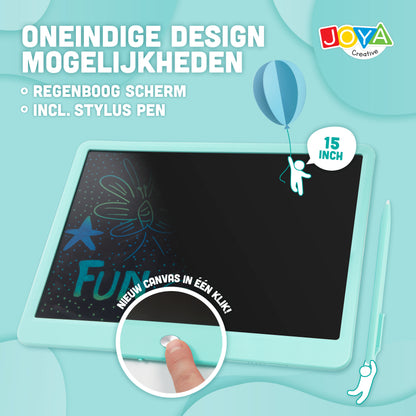 Joya Creative Digitaal Tekenbord 15 Inch Blauw – LCD Tekentablet voor Kinderen met Wisfunctie