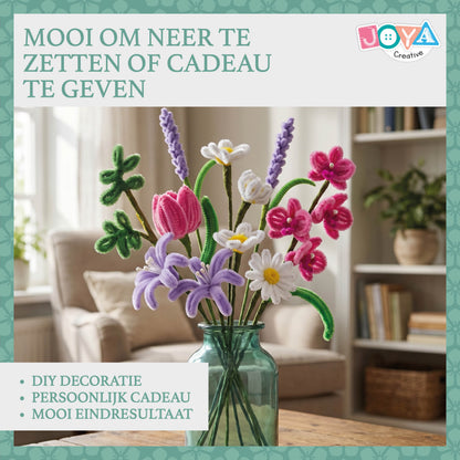 Joya Creative Set DIY de flores de chenilla – Kit de manualidades para hacer flores con limpiapipas y 6 colores de alambre de chenilla